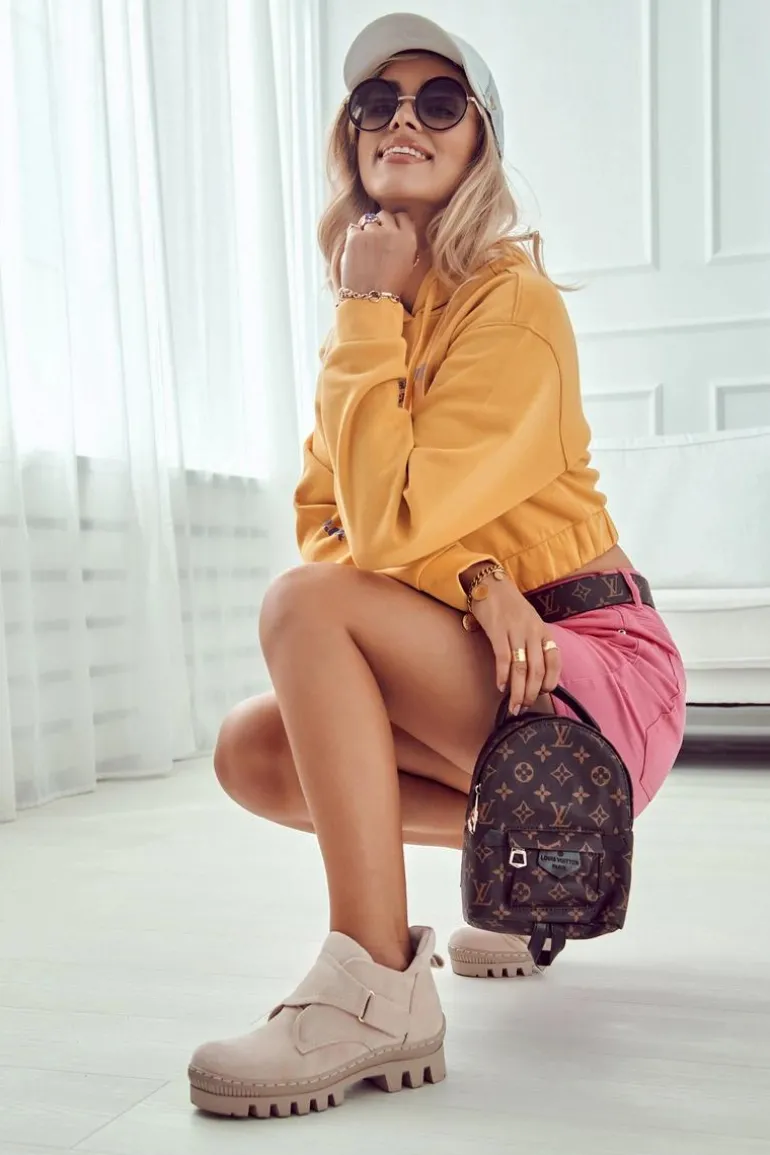 Zamszowe Wiosenne Botki Trapery Na Suwak Jasnobeżowe Remgate