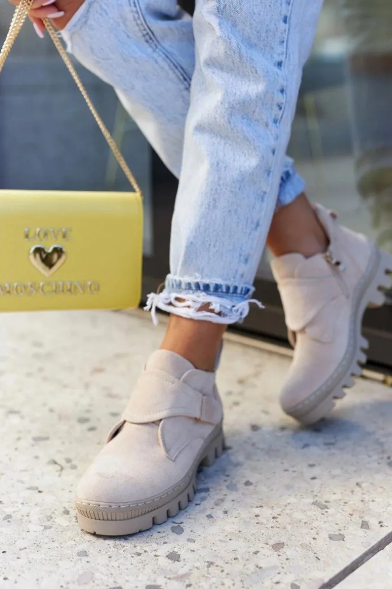 Zamszowe Wiosenne Botki Trapery Na Suwak Jasnobeżowe Remgate