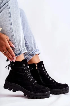 Zamszowe Wiosenne Botki Trapery Z Przeszyciami Czarne Layden
