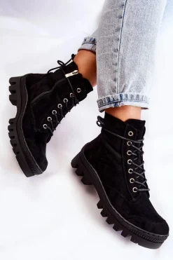 Zamszowe Wiosenne Botki Trapery Z Przeszyciami Czarne Layden