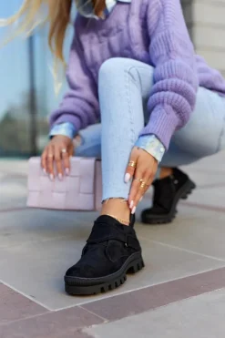 Zamszowe Wiosenne Botki Trapery Na Suwak Czarne Remgate