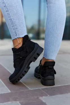 Zamszowe Wiosenne Botki Trapery Na Suwak Czarne Remgate