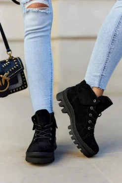 Zamszowe Wiosenne Botki Trapery Wiązane Czarne Dalles