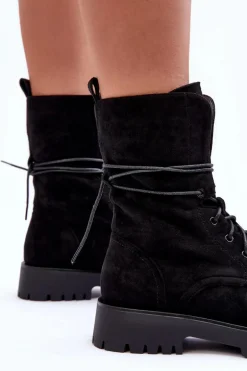 Zamszowe Workery Botki Na Płaskim Obcasie Czarne Jence