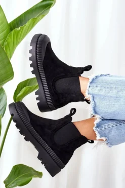 Zamszowe Workery Na Platformie Czarne Come With Me