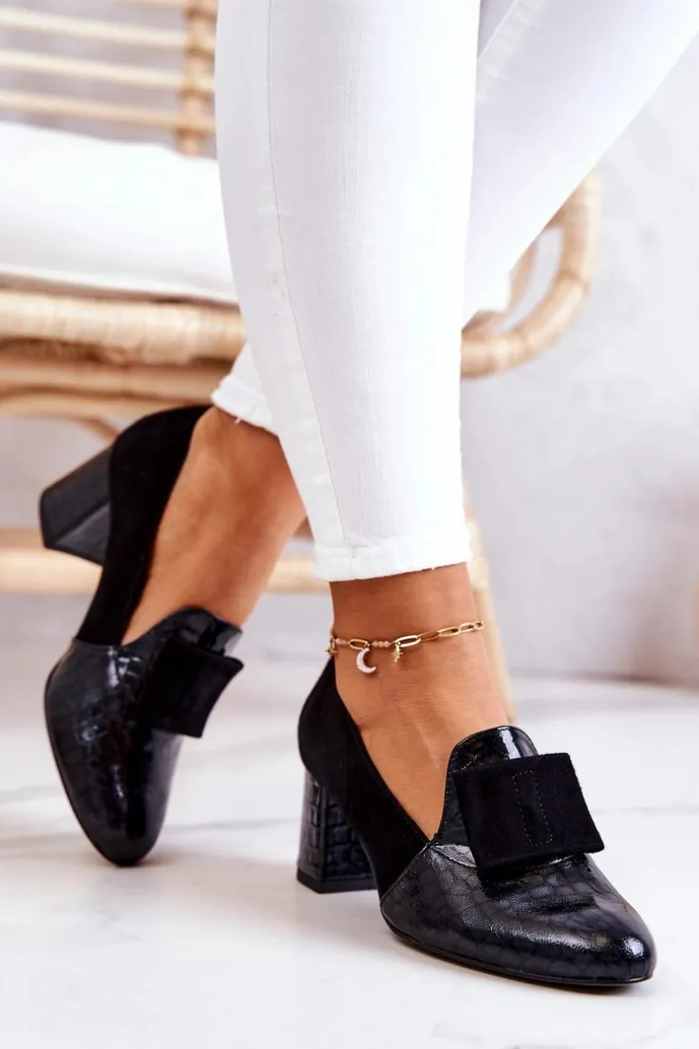 Zamszowe Wężowe Czółenka Czarne Diana