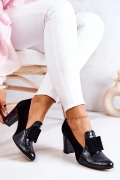 Zamszowe Wężowe Czółenka Czarne Kathleen