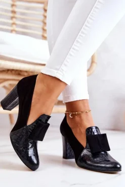 Zamszowe Wężowe Czółenka Czarne Kathleen