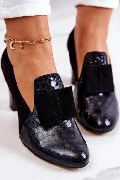 Zamszowe Wężowe Czółenka Czarne Kathleen