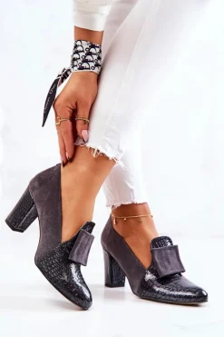 Zamszowe Wężowe Czółenka Szare Kathleen