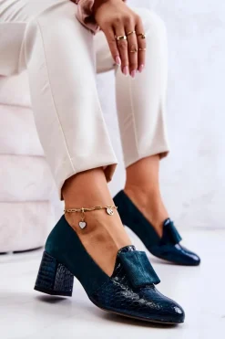 Zamszowe Wężowe Czółenka Zielone Diana