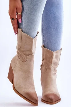 Zamszowe Wsuwane Botki Kowbojki Beżowe Sevilla