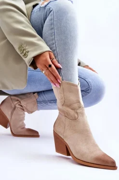 Zamszowe Wsuwane Botki Kowbojki Beżowe Sevilla