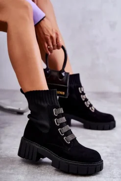 Zamszowe Wsuwane Botki Skarpetkowe Czarne Hope