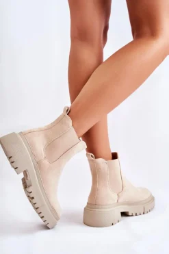 Zamszowe Wsuwane Botki Workery Beżowe Lorea