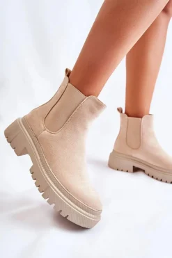 Zamszowe Wsuwane Botki Workery Beżowe Lorea