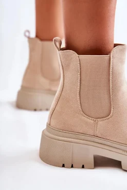 Zamszowe Wsuwane Botki Workery Beżowe Lorea