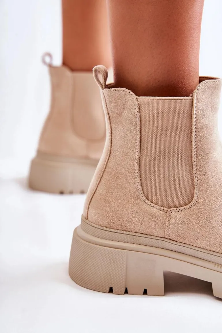 Zamszowe Wsuwane Botki Workery Beżowe Lorea