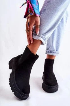 Zamszowe Wsuwane Botki Workery Czarne Lorea