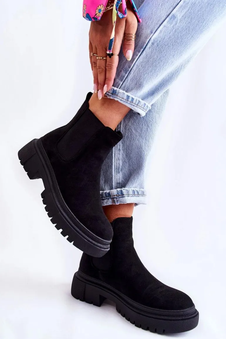 Zamszowe Wsuwane Botki Workery Czarne Lorea