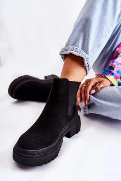 Zamszowe Wsuwane Botki Workery Czarne Lorea