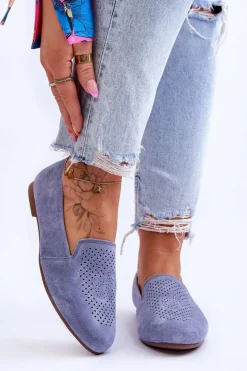 Zamszowe Wygodne Mokasyny Niebieskie Giovana