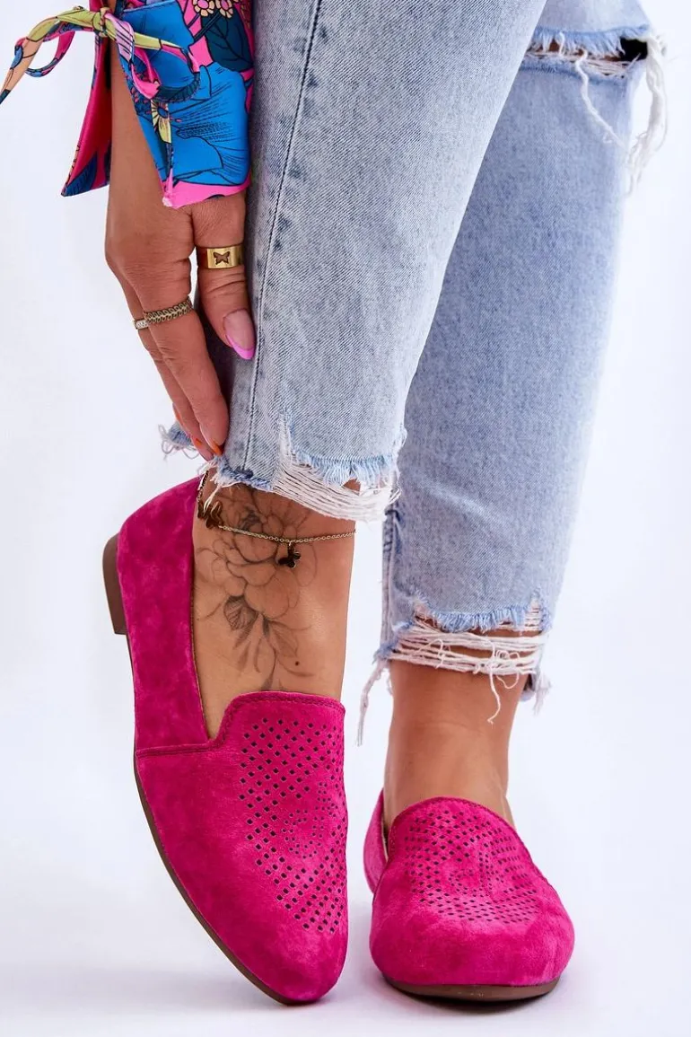 Zamszowe Wygodne Mokasyny Fuksja Giovana