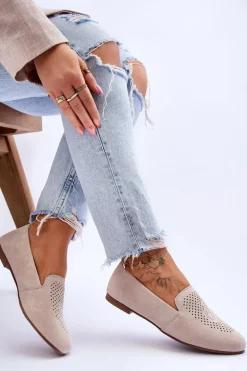 Zamszowe Wygodne Mokasyny Beżowe Giovana