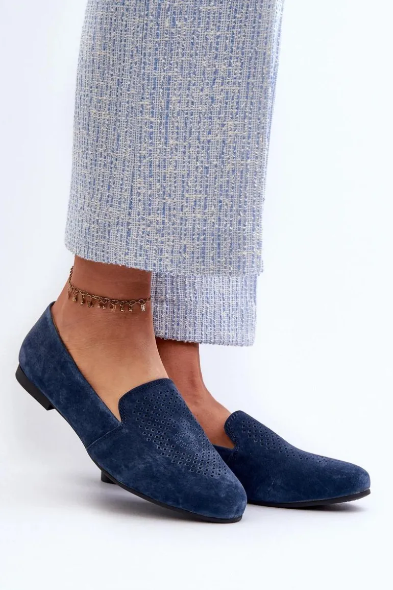 Zamszowe Wygodne Mokasyny Granatowe Giovana