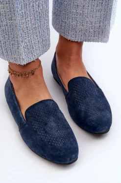 Zamszowe Wygodne Mokasyny Granatowe Giovana