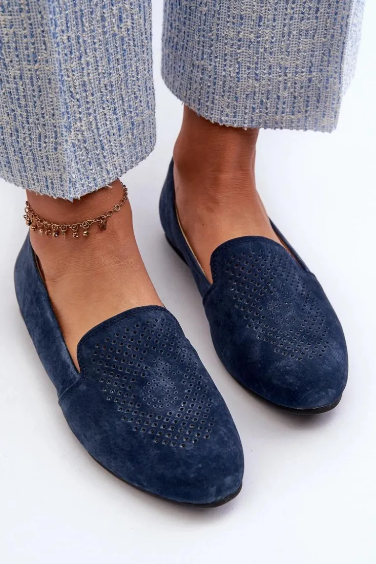 Zamszowe Wygodne Mokasyny Granatowe Giovana