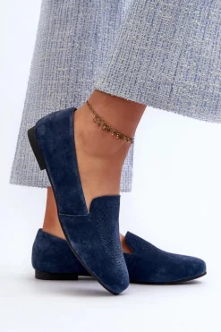 Zamszowe Wygodne Mokasyny Granatowe Giovana