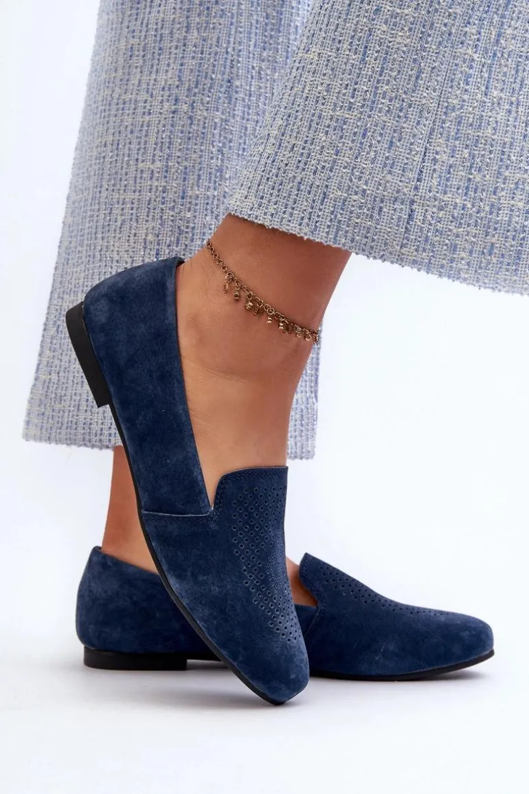 Zamszowe Wygodne Mokasyny Granatowe Giovana