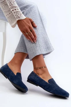 Zamszowe Wygodne Mokasyny Granatowe Giovana