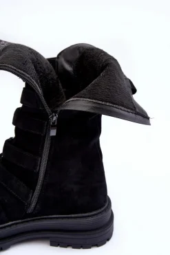 Zamszowe Wysokie Botki Workery Z Paskami Czarne Elnatea