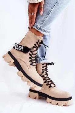 Zamszowe Wysokie Botki Z Ociepleniem Beżowe Danity