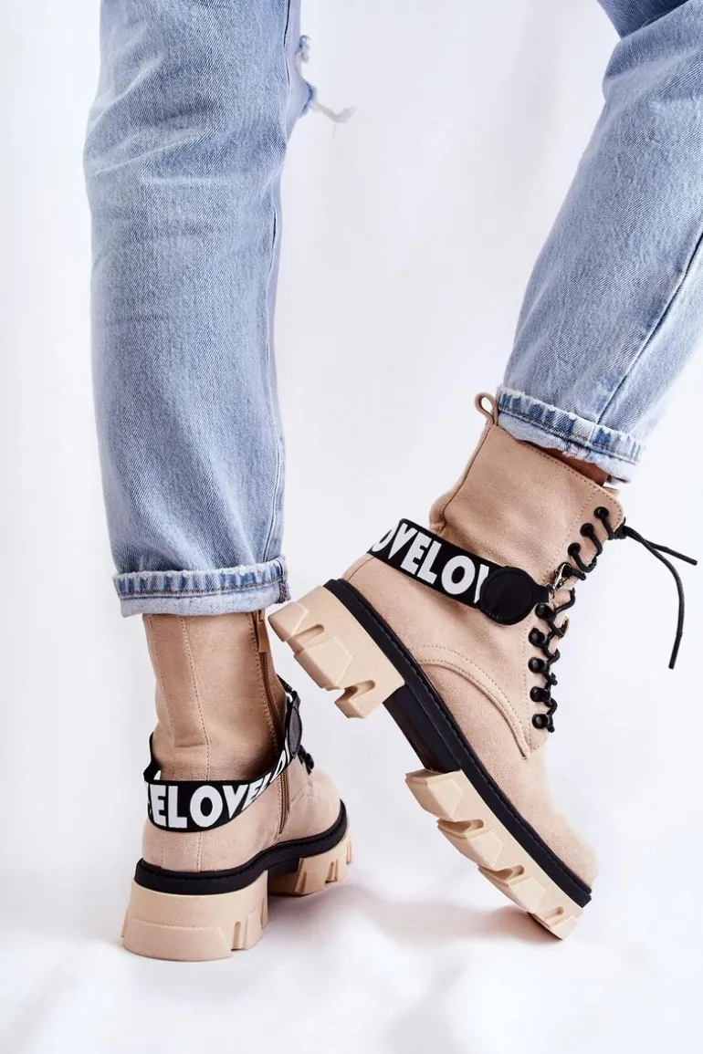 Zamszowe Wysokie Botki Z Ociepleniem Beżowe Danity