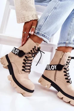 Zamszowe Wysokie Botki Z Ociepleniem Beżowe Danity