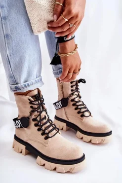 Zamszowe Wysokie Botki Z Ociepleniem Beżowe Danity