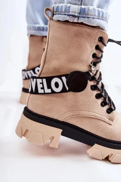 Zamszowe Wysokie Botki Z Ociepleniem Beżowe Danity