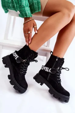 Zamszowe Wysokie Botki Z Ociepleniem Czarne Danity