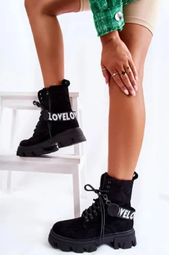 Zamszowe Wysokie Botki Z Ociepleniem Czarne Danity