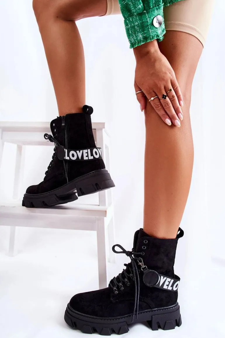 Zamszowe Wysokie Botki Z Ociepleniem Czarne Danity