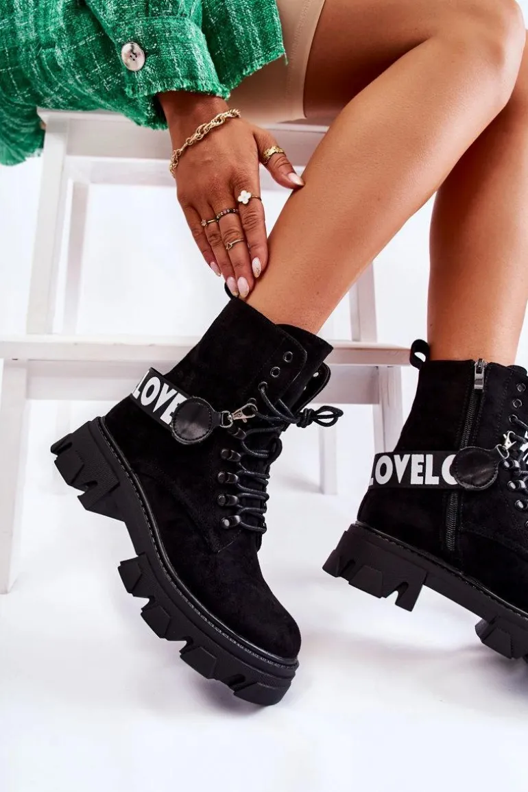 Zamszowe Wysokie Botki Z Ociepleniem Czarne Danity