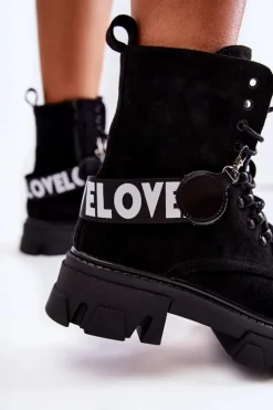 Zamszowe Wysokie Botki Z Ociepleniem Czarne Danity