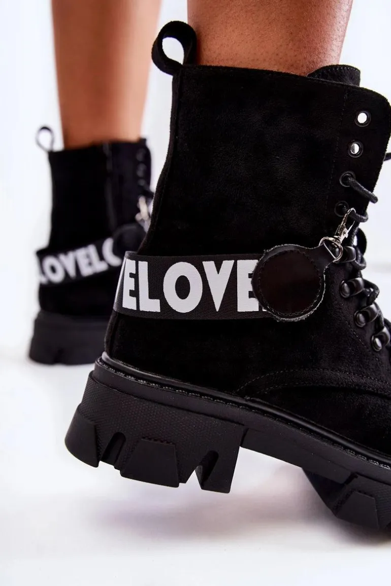 Zamszowe Wysokie Botki Z Ociepleniem Czarne Danity