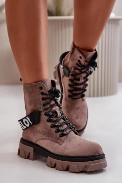 Zamszowe Wysokie Botki Z Ociepleniem Jasnobrązowe Danity