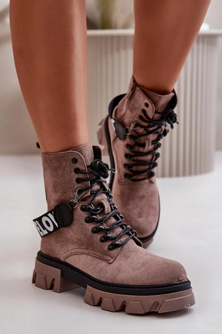 Zamszowe Wysokie Botki Z Ociepleniem Jasnobrązowe Danity