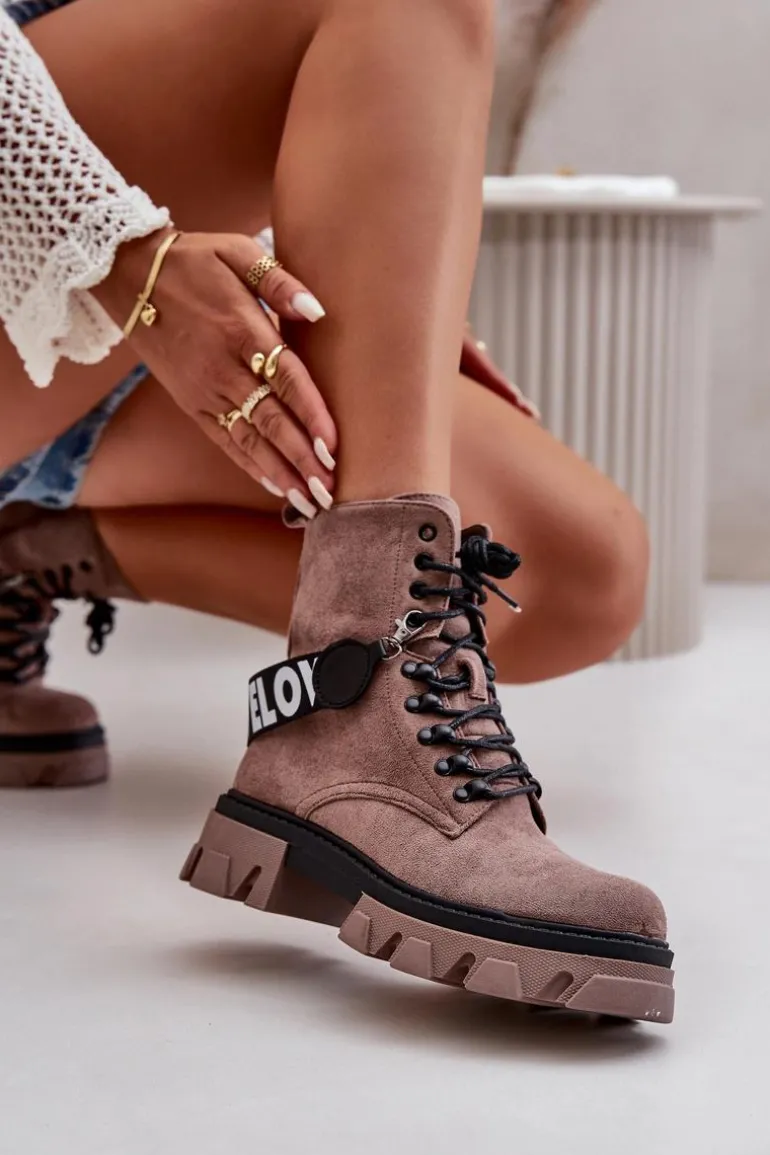 Zamszowe Wysokie Botki Z Ociepleniem Jasnobrązowe Danity