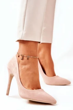 Zamszowe Wysokie Szpilki Beżowe Melany